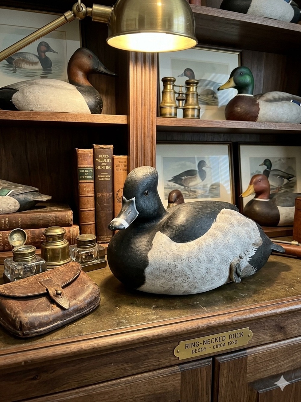 Hand-Painted Black & White Duck Figurine Decorative Accent